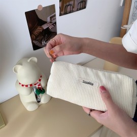 Saikaspotts 2PCS Travel Makeup Bag, Large Capacity Corduroy Cosmetic Bag, Large & Small Pink Toiletry Bag Organizer for Women Storage Cute Makeup Brush Bag-Corduroy Beige