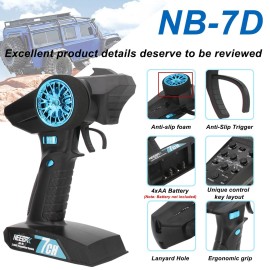 NEEBRC 7 Channels RC Transmitter with Receiver Built-in Light Control System and 12LED Light Set, 2.4GHz Radio Remote Controller for RC Car Crawler Truck Racing Buggy Off Road On Road Boat Tank(Blue)