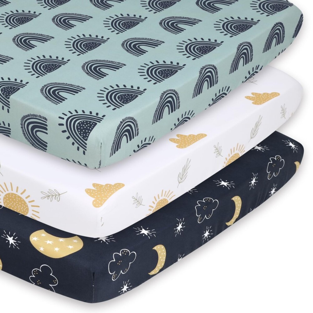 The Peanutshell 3-Pack Fitted Playard Sheets - Soft & Breathable Baby Boy or Girl Mini Crib Sheets, Pack N Play Mattress, Fits Standard Playard Pack Play Mattresses - Day and Night