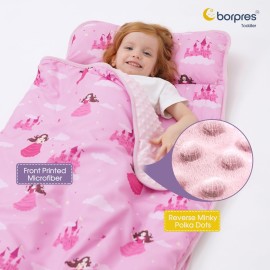 Nap Mat with Pillow Blanket Set: Princess Sleeping Mats for Toddler Kids - Thick Large Roll up Slumber Bag for Daycare Preschool Kindergarten Boys Girls