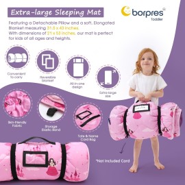 Nap Mat with Pillow Blanket Set: Princess Sleeping Mats for Toddler Kids - Thick Large Roll up Slumber Bag for Daycare Preschool Kindergarten Boys Girls