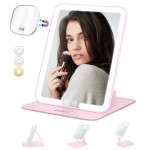 ESWU Travel Makeup Mirror with Light, Portable Folding Make Up Tabletop Mirror with 10X Magnifying Mirror Rechargable 3 Colors Light Compact Vanity Mirror with Adjustable Stand (Pink)