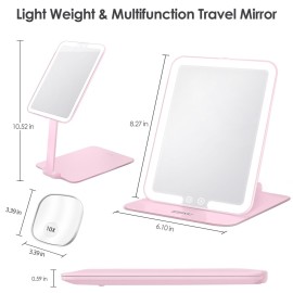 ESWU Travel Makeup Mirror with Light, Portable Folding Make Up Tabletop Mirror with 10X Magnifying Mirror Rechargable 3 Colors Light Compact Vanity Mirror with Adjustable Stand (Pink) ESWU Travel Makeup Mirror with Light, Portable Folding Make Up Tabletop Mirror with 10X Magnifying Mirror Rechargable 3 Colors Light Compact Vanity Mirror with Adjustable Stand (Pink)