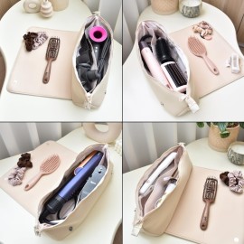 BAREFOOT CARIBOU Hair Tools Travel Bag and Heat Resistant Mat for Flat Irons, Straighteners, Curling Iron, and Haircare Accessories, 2-in-1 design, with Interior Pockets, Portable Organizer (Ivory)