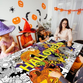 ZOIIWA Halloween Giant Mandala Coloring Posters for Kids Adult Halloween DIY Drawing Coloring Tablecloth Mandala Holiday Coloring Poster for Home School Wall Decor Drawing Games DIY Painting Crafts