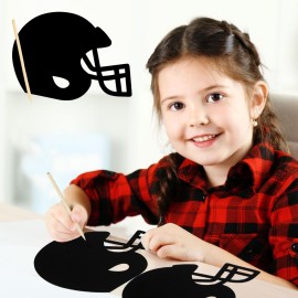 Syhood 64 Pcs Football Scratch Paper Crafts Kit Football Helmet Scratch Cards Ornaments with Wooden Stylus and Ribbons for Adults Crafts Painting Party Supplies