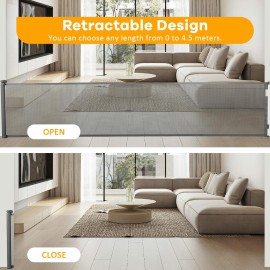 FAHKNS 177 Retractable Baby Gate, Folding Security Gates for Kids, Extra Wide Mesh Barrier Door for Dogs, Useful Safety Gates for Stair, Hallways, Kitchens, Indoor, Outdoor, Bedrooms, Grey