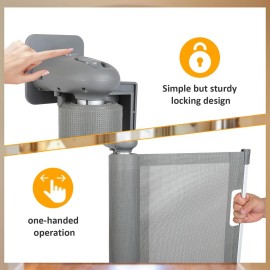 FAHKNS 177 Retractable Baby Gate, Folding Security Gates for Kids, Extra Wide Mesh Barrier Door for Dogs, Useful Safety Gates for Stair, Hallways, Kitchens, Indoor, Outdoor, Bedrooms, Grey