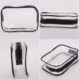 Tbestmax 10 Pcs Clear Cosmetic Bags Small Makeup Bags Portable Waterproof Travel Toiletry Bags Organizer Black, 7.5x 4.8x 2.3