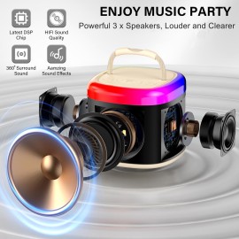 Mini Karaoke Machine, Portable Bluetooth Speaker with Microphone for Kids Singing Home Party, Christmas Halloween Kids Birthday Gifts, Music Toys for Girls Boys 3-12+ Years Old
