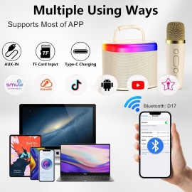 Mini Karaoke Machine, Portable Bluetooth Speaker with Microphone for Kids Singing Home Party, Christmas Halloween Kids Birthday Gifts, Music Toys for Girls Boys 3-12+ Years Old