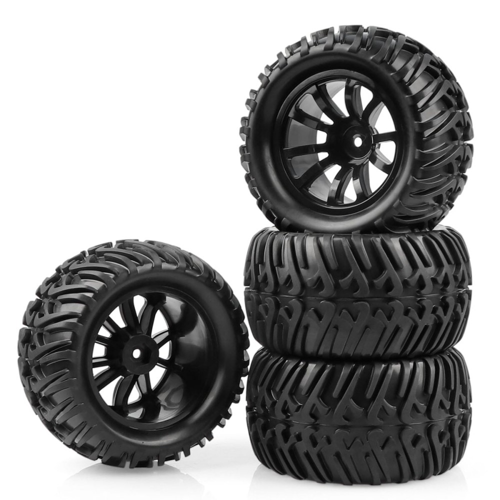 AIMROCK 12mm Hex RC Wheels & Tires Pre-glued 2.8 Tires Wheels for 1/10 Traxxas Stampede Hoss 2WD 4x4 VXL Redcat Volcano EPX Pro S30 Blackout XTE Monster Truck, 4-Pack