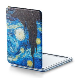 OMIRO 1X/3X Magnifying Mirror, Unique Painting Compact Mirror with Classical PU Leather, 2.4 W x 3.4 L (Starry Night)