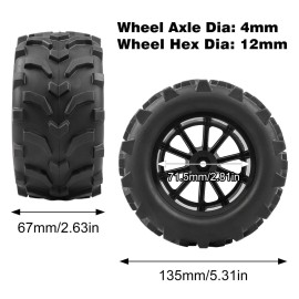 AIMROCK Pre-Glued RC 2.8 Wheels and Tires Set 12mm Hex Wheel for 1/10 Traxxas Stampede Hoss 2WD 4x4 Redcat Volcano RC Monster Truck, 4-Pack