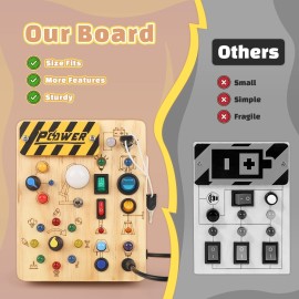Joyreal Montessori Busy Board Wooden Sensory Toys for Toddler with LED Light Up Switch, Baby Fidget Board Travel Toys for 18+ Months, 1 2 3 Year Old Boys Girls Toddler Toy Gifts (Classic)