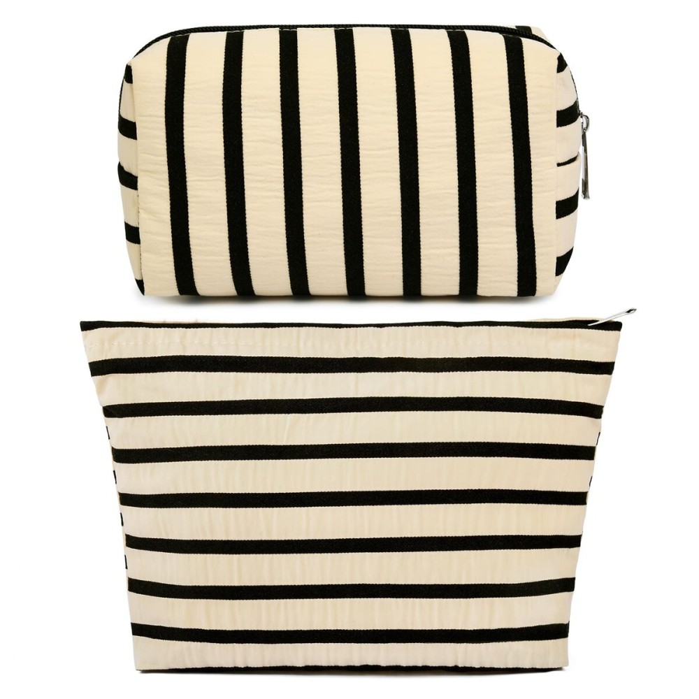 SOIDRAM 2 Pieces Makeup Bag Large Stripe Cosmetic Bag Capacity Canvas Mix Travel Toiletry Bag Organizer Cute Makeup Brushes Aesthetic Accessories Storage Bag for Women, Stripe Mix White SOIDRAM 2 Pieces Makeup Bag Large Stripe Cosmetic Bag Capacity Canvas Mix Travel Toiletry Bag Organizer Cute Makeup Brushes Aesthetic Accessories Storage Bag for Women, Stripe Mix White