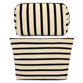 SOIDRAM 2 Pieces Makeup Bag Large Stripe Cosmetic Bag Capacity Canvas Mix Travel Toiletry Bag Organizer Cute Makeup Brushes Aesthetic Accessories Storage Bag for Women, Stripe Mix White SOIDRAM 2 Pieces Makeup Bag Large Stripe Cosmetic Bag Capacity Canvas Mix Travel Toiletry Bag Organizer Cute Makeup Brushes Aesthetic Accessories Storage Bag for Women, Stripe Mix White