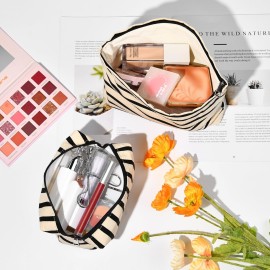 SOIDRAM 2 Pieces Makeup Bag Large Stripe Cosmetic Bag Capacity Canvas Mix Travel Toiletry Bag Organizer Cute Makeup Brushes Aesthetic Accessories Storage Bag for Women, Stripe Mix White SOIDRAM 2 Pieces Makeup Bag Large Stripe Cosmetic Bag Capacity Canvas Mix Travel Toiletry Bag Organizer Cute Makeup Brushes Aesthetic Accessories Storage Bag for Women, Stripe Mix White