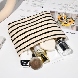 SOIDRAM 2 Pieces Makeup Bag Large Stripe Cosmetic Bag Capacity Canvas Mix Travel Toiletry Bag Organizer Cute Makeup Brushes Aesthetic Accessories Storage Bag for Women, Stripe Mix White SOIDRAM 2 Pieces Makeup Bag Large Stripe Cosmetic Bag Capacity Canvas Mix Travel Toiletry Bag Organizer Cute Makeup Brushes Aesthetic Accessories Storage Bag for Women, Stripe Mix White