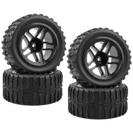 Acekeeps 4P 1/10 RC Monster Truck Tires and 5-Spoke Solid Wheels 12mm Hex OD 118mm for Traxxas Hoss Stampede Rustler HSP HPI Redcat Hosim RC Off-Road Car