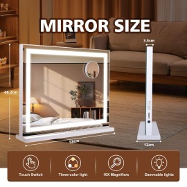 DASLAVA Hollywood Vanity Mirror with Lights 23 x 19 Large Vanity Mirror 10X Magnifying Compact Mirror 3 Colors Modes Touch Control Mirror with Lights