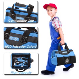 REXBETI 10-Piece Kids Tool Set with Real Hand Tools, Blue Durable Storage Bag, Children Learning Tool Kit for Home DIY and Woodworking,6+ Year Old Birthday Gift