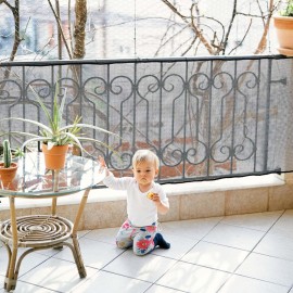 Hosuly Banister Guard 15 x 3 ft Balcony Netting for Kids Pets Stairway Safety Net Baby Fence Door Balcony Netting Safety Mesh Stair Net with No Drilling for Apartment Railing (Black)