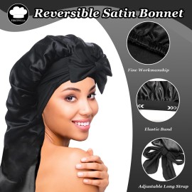 Silk Satin Hair Bonnet for Sleeping - Bonnets for Braids Black Women Curly Hair,Silk Hair Wrap Tie Band Long Big Silky Sleeping Cap with 2 Pcs Satin Scrunchies Silk Satin Hair Bonnet for Sleeping - Bonnets for Braids Black Women Curly Hair,Silk Hair Wrap Tie Band Long Big Silky Sleeping Cap with 2 Pcs Satin Scrunchies