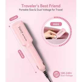 FARERY Mini Flat Iron, 1.5 Inch Wider Plate, Ceramic Mini Hair Straightener for Short to Medium Hair, Portable Hair Straightener with Dual Voltage and Storage Bag