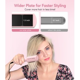 FARERY Mini Flat Iron, 1.5 Inch Wider Plate, Ceramic Mini Hair Straightener for Short to Medium Hair, Portable Hair Straightener with Dual Voltage and Storage Bag