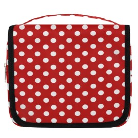 cfpolar Red Polka Dot Travel Toiletry Bag with Hanging Hook, Waterproof Toiletries Travel Bag for Women Girls, Portable Make Up Bag Organizer, Hanging Case Cosmetics Bags for Bathroom