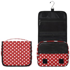 cfpolar Red Polka Dot Travel Toiletry Bag with Hanging Hook, Waterproof Toiletries Travel Bag for Women Girls, Portable Make Up Bag Organizer, Hanging Case Cosmetics Bags for Bathroom