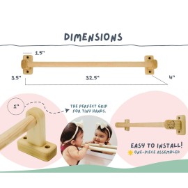 32.5 in. long Montessori Pull Up Bar for Babies | Hand-Made, Assembled, Quality Wooden Toy Bar for Infants, Ballet Bar for Toddlers.