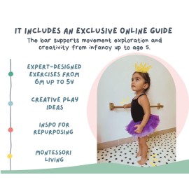 32.5 in. long Montessori Pull Up Bar for Babies | Hand-Made, Assembled, Quality Wooden Toy Bar for Infants, Ballet Bar for Toddlers.