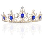 Gold Tiara Crown Crystal Blue Rhinestone Tiara Princess Bride Headband for Wedding, Birthday, Pageant, Party, Blue,Gold