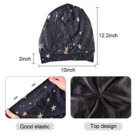 Satin Bonnet Hair Wrap for Sleeping - Lined Sleep Cap for Curly Hair Women & Men - Gold Stars