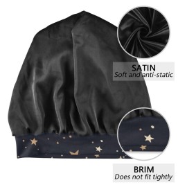 Satin Bonnet Hair Wrap for Sleeping - Lined Sleep Cap for Curly Hair Women & Men - Gold Stars