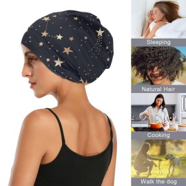 Satin Bonnet Hair Wrap for Sleeping - Lined Sleep Cap for Curly Hair Women & Men - Gold Stars