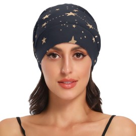 Satin Bonnet Hair Wrap for Sleeping - Lined Sleep Cap for Curly Hair Women & Men - Gold Stars