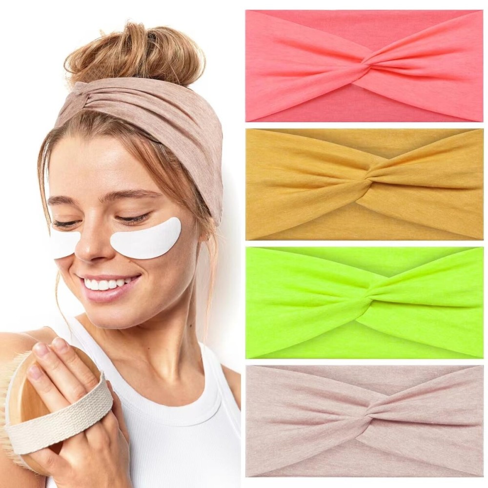 Wide Headbands for Women 4pcs, 4.5 inch Soft Cotton Skincare Head Bands for Women\'s Hair Non Slip, Hair Bands for Makeup Face Washing Yoya Workout Running Wide Headbands for Women 4pcs, 4.5 inch Soft Cotton Skincare Head Bands for Women\'s Hair Non Slip, Hair Bands for Makeup Face Washing Yoya Workout Running