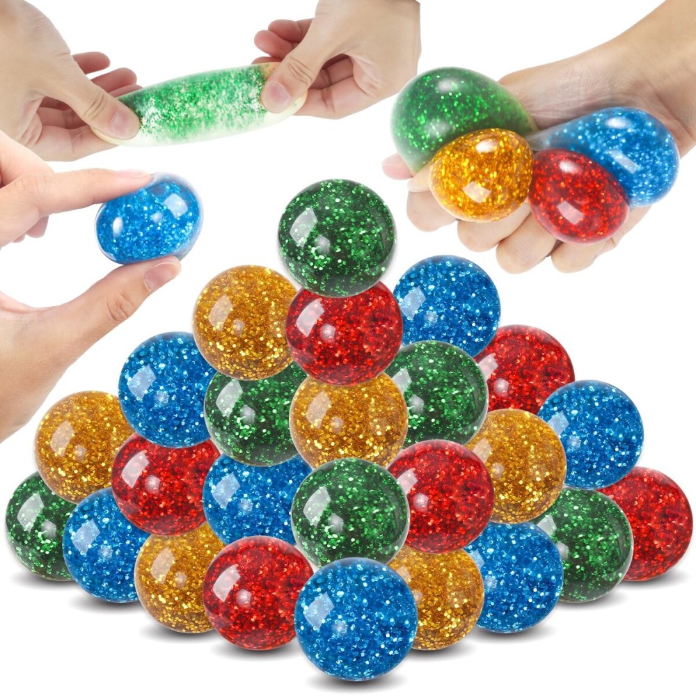 28 Pack Bling Stress Squishy Balls Bulk, Valentines Day Cards for Kids for Classroom Gifts Exchange Prize, Stretchy Sensory Fidget Balls Valentine\'s Party Favors