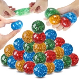 28 Pack Bling Stress Squishy Balls Bulk, Valentines Day Cards for Kids for Classroom Gifts Exchange Prize, Stretchy Sensory Fidget Balls Valentine\'s Party Favors