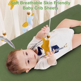 PET REJOIR Muslin Fitted Crib Sheets for Girls & Boys-2 Pack 28x 52 Soft Baby Mattress Sheet-No Slip Boho Neutral Breathable Toddler Cotton Bedding Olive Green & Beige