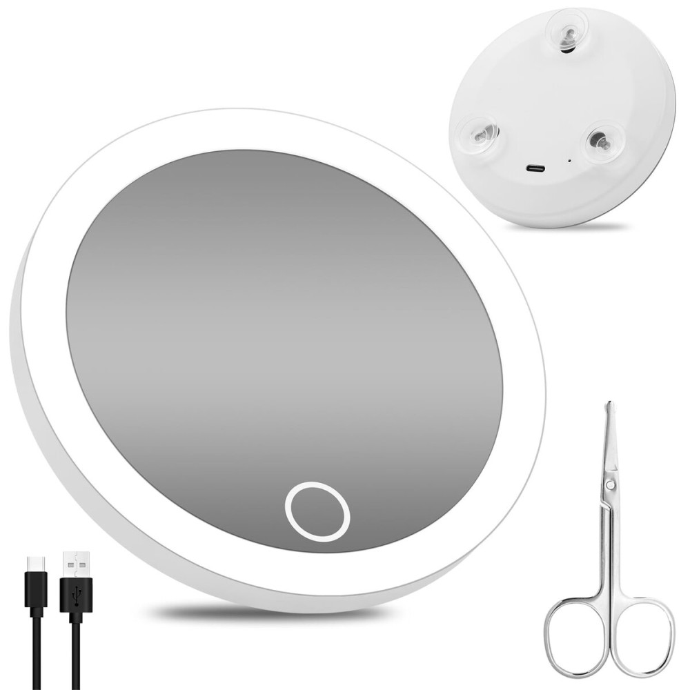 Suupvaor 30x Magnifying Mirror with Light, 4inch Lighted Magnified Mirror with 3 Suction Cups, Travel Small High Magnification Compact Makeup Mirror with Scissors Sets