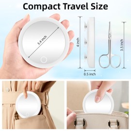 Suupvaor 30x Magnifying Mirror with Light, 4inch Lighted Magnified Mirror with 3 Suction Cups, Travel Small High Magnification Compact Makeup Mirror with Scissors Sets