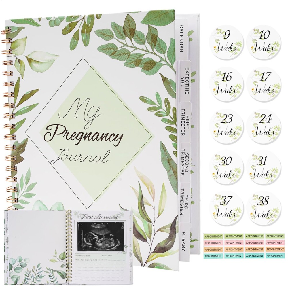 Pregnancy Journals for First Time Moms - 118 Pages Pregnancy Book & Planner - pregnancy must haves - with Calendar, Stickers and Keepsake Pocket - Best Christmas Gifts for Expecting Moms