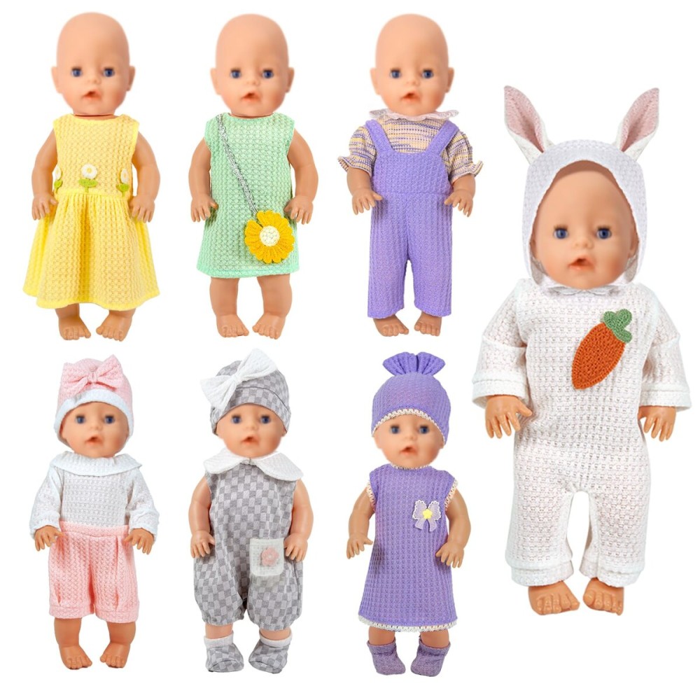 ARTST Baby Doll Clothes,14-18 inch Doll Accessories Dress with Hats Socks Outfits Fits for 43cm New Born/15 inch Bitty/16 Inch Baby Dolls(7 Set )