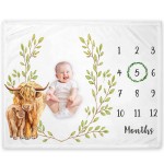Yuzioey Highland Cow Milestone Blanket, Monthly Growth Chart, Watch Me Grow Nursery for New Moms Baby Shower (50x40)