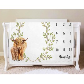 Yuzioey Highland Cow Milestone Blanket, Monthly Growth Chart, Watch Me Grow Nursery for New Moms Baby Shower (50x40)
