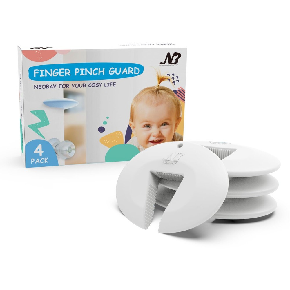 Neobay Silicone Door Pinch Guard and Door Slam Stopper, Durable Finger Pinch Guard, Prevents Pinch Injuries, Slamming Doors, Door Stopper for Kids, 4 Packs White.